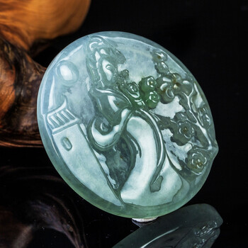 熙奉翡翠   冰糯种俏色黛玉葬花吊坠39.39g