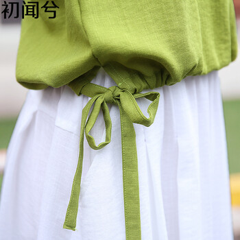 初闻兮 半身裙 秋2015秋装新款女装两件套中长棉麻半身长裙女装 秋冬067 秋香绿 XXL
