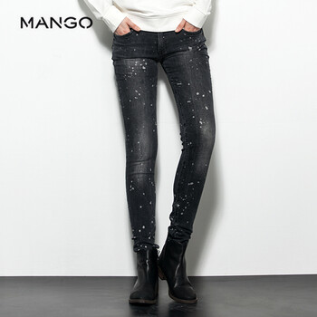 MANGO牛仔系列灰色漆点磨白紧身铅笔牛仔裤53003538TN 灰色 165/70