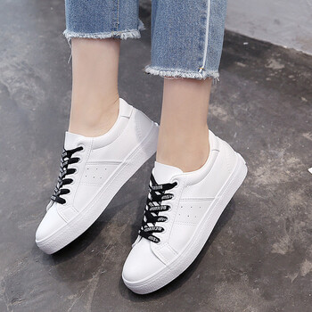 春季新款帆布鞋女学生韩版百搭平底板鞋字母鞋带小白鞋女休闲鞋 白色