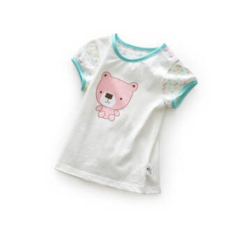盛哲卡 男女童短袖婴儿上衣宝宝纯棉打底衫薄T恤夏季0-3岁童装 白底粉小熊18 73码