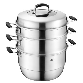 ASD爱仕达不锈钢三层复底不串味大蒸锅 电磁炉通用烹饪锅具QS1528 28cm