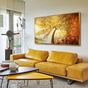 发财树油画纯手绘现代客厅装饰画简欧餐厅挂画欧式横版沙发背景墙壁画
