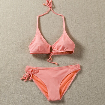 夏季沙滩海边系带泳衣女两件套性感大小胸聚拢三角比基尼分体泳衣ya