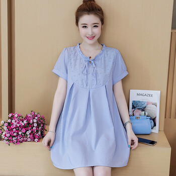 孕妇装夏季中长款短袖孕妇裙 蓝色 m【图片 价格 品牌 报价】-京东