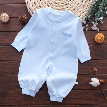 婴儿连体衣春秋季棉新生儿衣服0-1岁宝宝哈衣长袖秋装爬爬服 1600蓝色