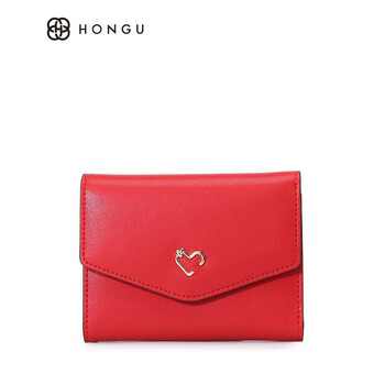 红谷hongu 女款心形金属装饰钱包 大红 均码