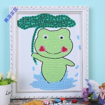 儿童教材diy创意材料包扣子画手工制作纽扣贴画创意 浅绿色 荷叶青蛙