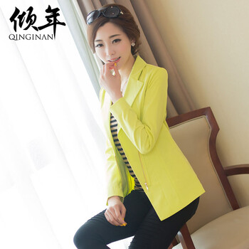 倾年2015秋装新款女装小西服韩版修身小西装薄外套女 黄色 L