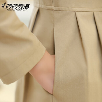 妙妙秀语2015秋装新款修身百搭中长款长袖风衣女 外套192 卡其色 XL