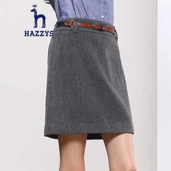 哈吉斯HAZZYS 秋冬新品女装半身裙女士毛呢纯色羊毛半身裙下装ABQST03D003 灰色GE 160/72A 40