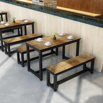 长椅子组合长方形桌椅餐桌椅快餐店小吃店饭店简约折叠