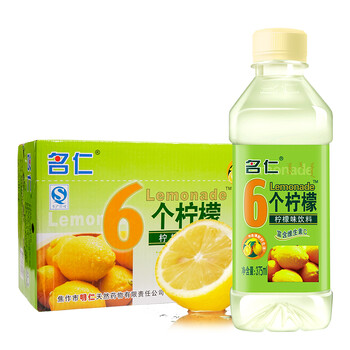 名仁(mingren) 苏打水饮料 6个柠檬 柠檬水饮料375ml*24瓶