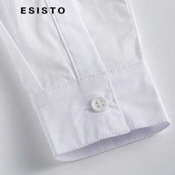 经典衬衫女 ESISTO 欧洲站百搭修身显瘦纯棉长袖翻领白色OL女士衬衣W17 10白色 欧洲码L(中国码XL)