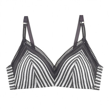 显小文胸套装收副乳防下垂无钢圈聚拢内衣女薄款 1现货黑白条纹(单件)