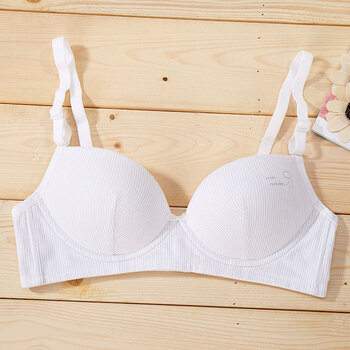 胸罩小清新纯棉里料条纹定型切角杯高中生女孩学生胸衣薄款大学生内衣