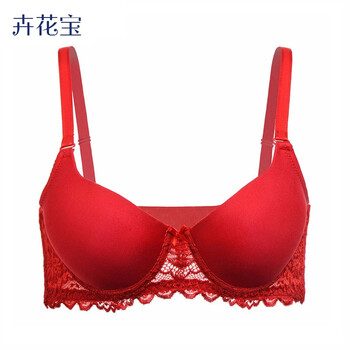 卉花宝3/4罩杯桑蚕丝真丝无痕文胸女士光面刺绣透气吸汗胸罩内衣 红色