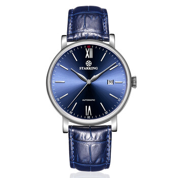 星皇(starking)男士手表 机械表皮带 蓝盘银表圈蓝带