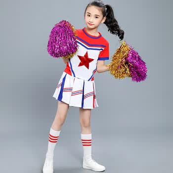 儿童啦啦操小学生健美操足球服装校园运动会啦啦队表演服 红色 女短款
