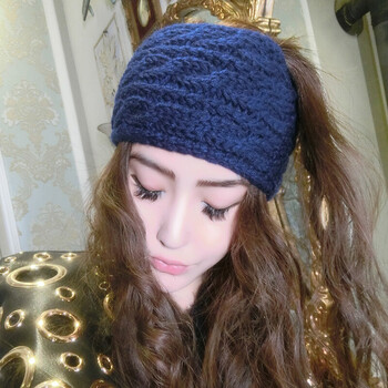 新时尚发带女秋冬保暖针织头带毛线简约个性宽边发箍发饰潮 i蓝色素款