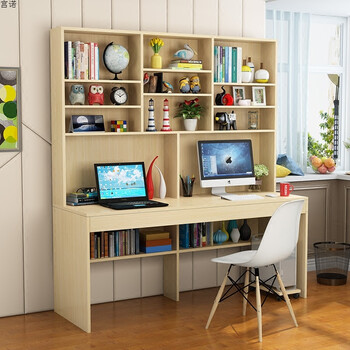 台式桌家用经济型写字台书桌书柜组合学习办公桌子 生态免漆板柚木色