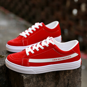 新品男士低帮透气帆布鞋潮流拼色休闲百搭板鞋学生运动潮鞋子 红色 41