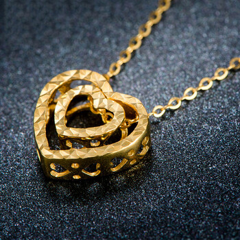 品牌女项链18k金项链女黄金项链心形吊坠双心套链玫瑰金彩金首饰颈饰