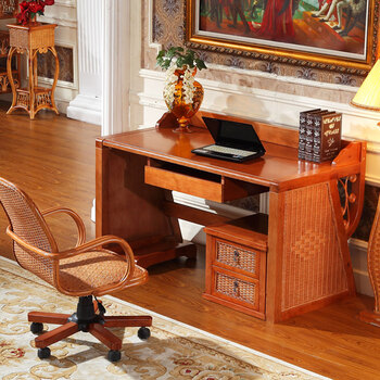 办公台藤书桌办公桌椅子玄关台真藤家具妆台藤编组合电脑台 办公桌 椅