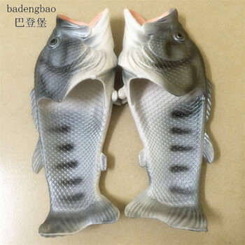 巴登堡鱼头拖鞋平底人鱼身大嘴鱼鞋沙滩室外拖鞋夏季男女凉拖情侣一字