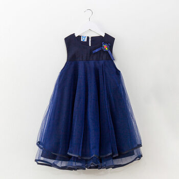 儿童网纱裙连衣裙女童背心裙夏季a字裙2018中大童韩版拼接裙子 深蓝色
