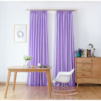 窗帘定制定做色现代主播背景落地隔断衬布客厅飘窗半帘 紫色 窗帘布