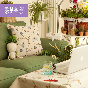 香芋谷色 手工刺绣靠枕套 鲁绣田园床头靠背 绣花棉麻靠垫沙发抱枕套 舞绕 2#舞绕-彩虹穗-预定 45x45cm抱枕套+枕芯