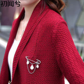 初闻兮 2015秋款女装中长款韩版针织衫开衫 女士薄毛衣外套秋季长袖针织衫女  050 酒红色 均码/体重90-130斤都能穿