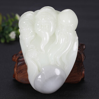 中国玉石雕刻大师郭海军作品 和田玉摆件 福禄寿  620克     玉上铭品