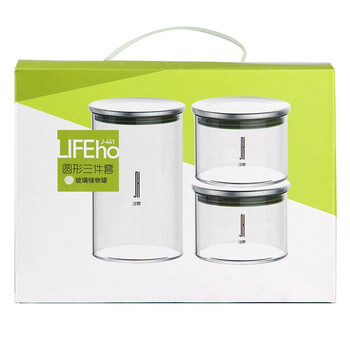 
                                        建厦 圆形玻璃储物罐3件套装（400ML+400ML+1000ML） J-441                