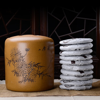 
                                        尊壶 紫砂茶叶罐普洱茶饼罐陶瓷茶缸梅兰竹菊七子饼密封醒茶罐存储茶罐 菊                