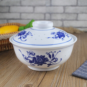 青花玲珑 7英寸带盖面碗汤碗 陶瓷盖碗 家用大碗拉面碗 陶瓷餐具 玲珑