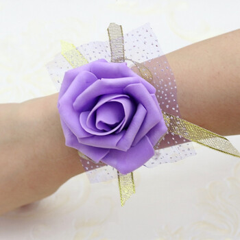 新娘伴娘姐妹团手花 婚礼舞蹈儿童手环花森系结婚六一 腕花pe款紫色
