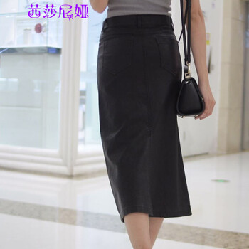 茜莎尼娅2015秋冬新 PU皮裙半身裙中长款潮女女装长裙8009 黑色 XL