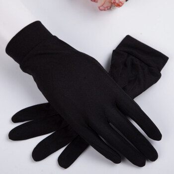 手套真丝针织盘珠防晒短款袖套女睡眠保湿滋润嫩白护肤美肤 黑色021 l