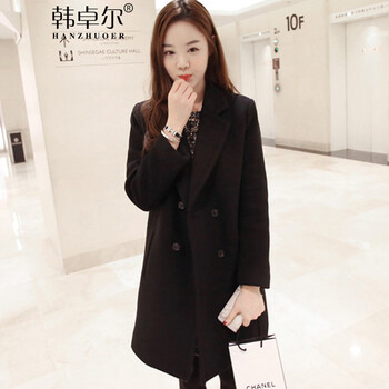 韩卓尔 2015冬季新款韩版毛呢外套 GD996 黑色 L
