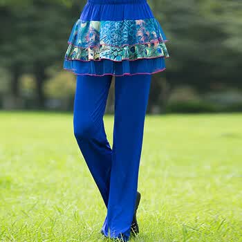 广场舞服装新款套装 跳舞服装舞蹈服裙子短袖上衣孔雀秋冬 k66蓝裙裤