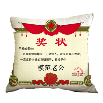 创意搞怪奖状抱枕定制靠垫送男女朋友礼物温馨文字抱枕定做 模范老公