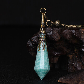 灵摆占卜吊坠能量石水晶项链灰月光紫粉白黄蓝砂黑曜石六芒星 天河石