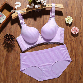 文胸聚拢套装加厚6cm小胸平胸少女无痕无钢圈收副乳性感胸罩 淡紫色