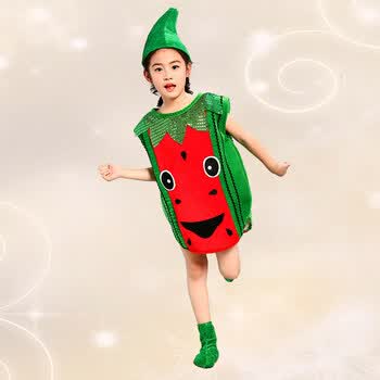 六一环保服装儿童水果蔬菜子装手工制作走秀演出服 红西瓜款 90cm