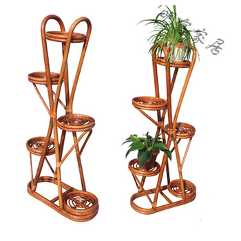 藤花架植物藤架多层置物架 藤编花几 花盆架子 浅色大手提花架