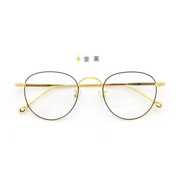 眼镜框女韩版潮圆脸金属墨镜眼镜框架平光镜男配镜 心型框-金黑(0度