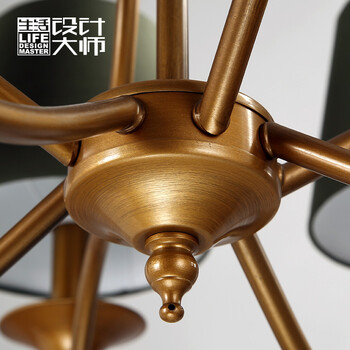 生活设计大师美式乡村铁艺吊灯北欧卧室书房餐厅灯吊灯复古田园简欧灯具6头吊灯
