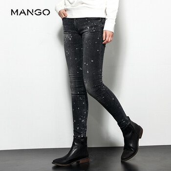 MANGO牛仔系列灰色漆点磨白紧身铅笔牛仔裤53003538TN 灰色 165/70